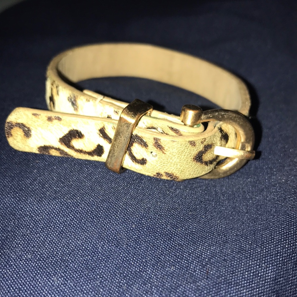 Leopard Print Faux Leather Wrap Bracelet with Gold Buckle